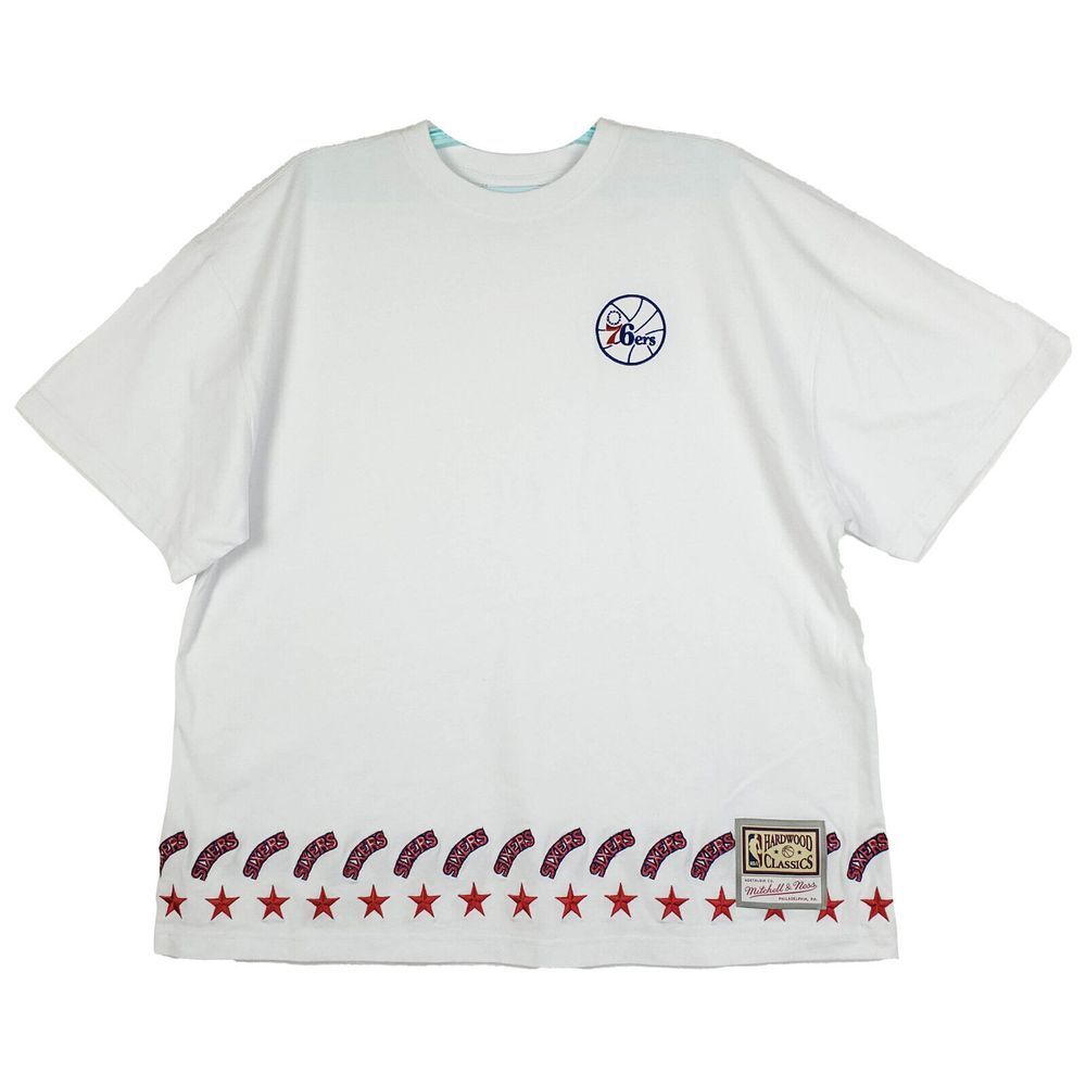 Philadelphia 76ers Mitchell & Ness NBA L Large Shirt Embroidery Logos White New